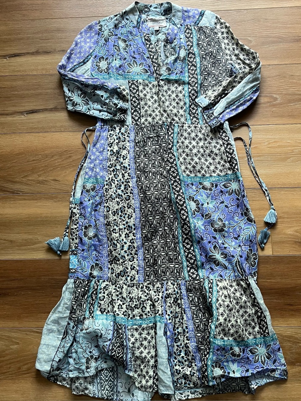 Johnny was JW workshop marrakesh blue drawstring midi dress bohemian floral XS